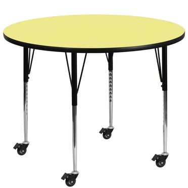 BizChair Mobile 42'' Round Yellow Thermal Laminate Activity Table - Standard Height Adjustable Legs