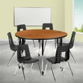 thumbnail image 1 of BizChair Mobile 47.5" Circle Wave Flexible Laminate Activity Table Set with 18" Student Stack Chairs, Oak/Black, 1 of 12
