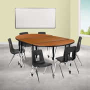 BizChair Mobile 76 Oval Wave Flexible Laminate Activity Table Set with 16 Student Stack Chairs, Oak/Black