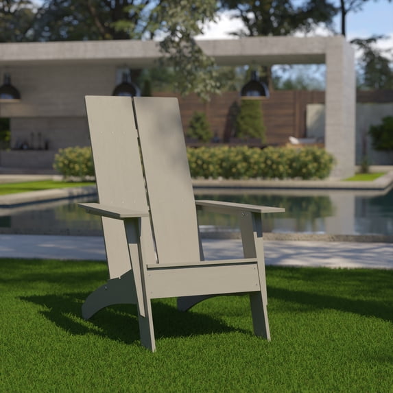 BizChair Modern Commercial All-Weather Poly Resin Wood Adirondack Chair in Gray