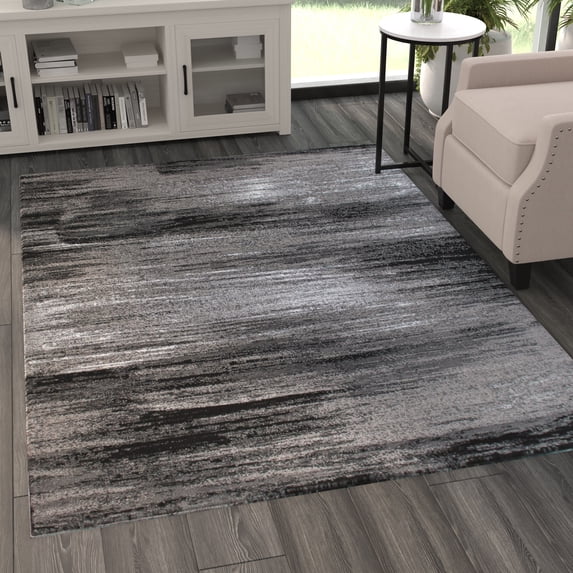BizChair Modern Contemporary Area Rug, Grey Black White (5 Feet x 7 Feet)