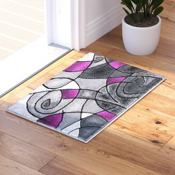BizChair Modern Contemporary Area Rug Mat, Purple Grey Black (2 Feet X 3 Feet) Mat