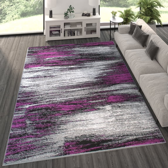 BizChair Modern Contemporary Area Rug, Purple Grey Black (8 Feet X 10 Feet)