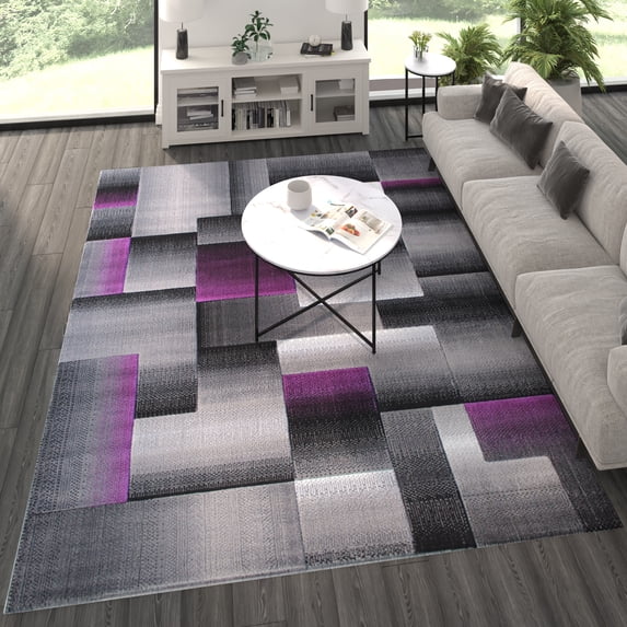 BizChair Modern Contemporary Area Rug, Purple Grey Black (8 Feet X 10 Feet)