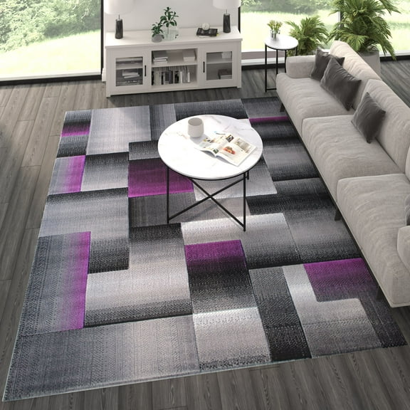 BizChair Modern Contemporary Area Rug, Purple Grey Black (8 Feet X 10 Feet)