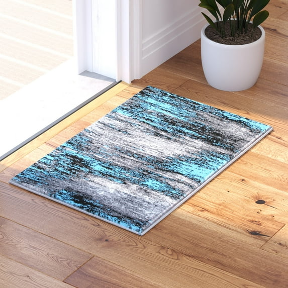 BizChair Modern Contemporary Mat Area Rug, Blue Grey Black (2 Feet X 3 Feet ) Mat