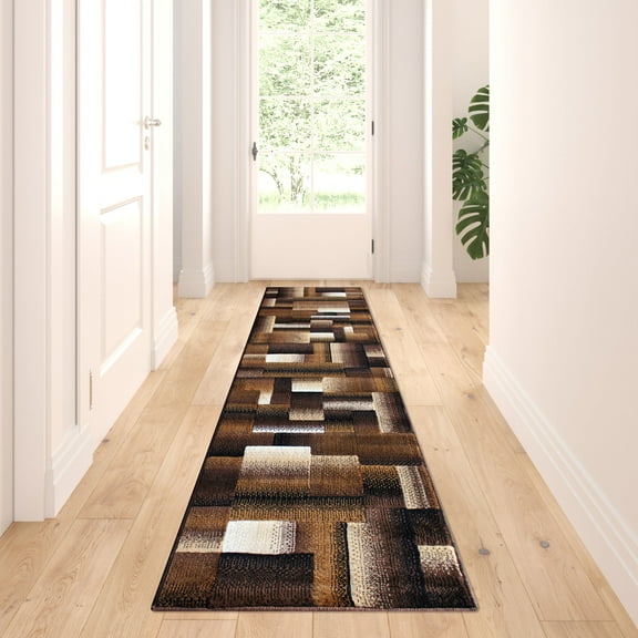 BizChair Modern Contemporary Runner Area Rug, Brown Black Beige (2 Feet X 7 Feet)