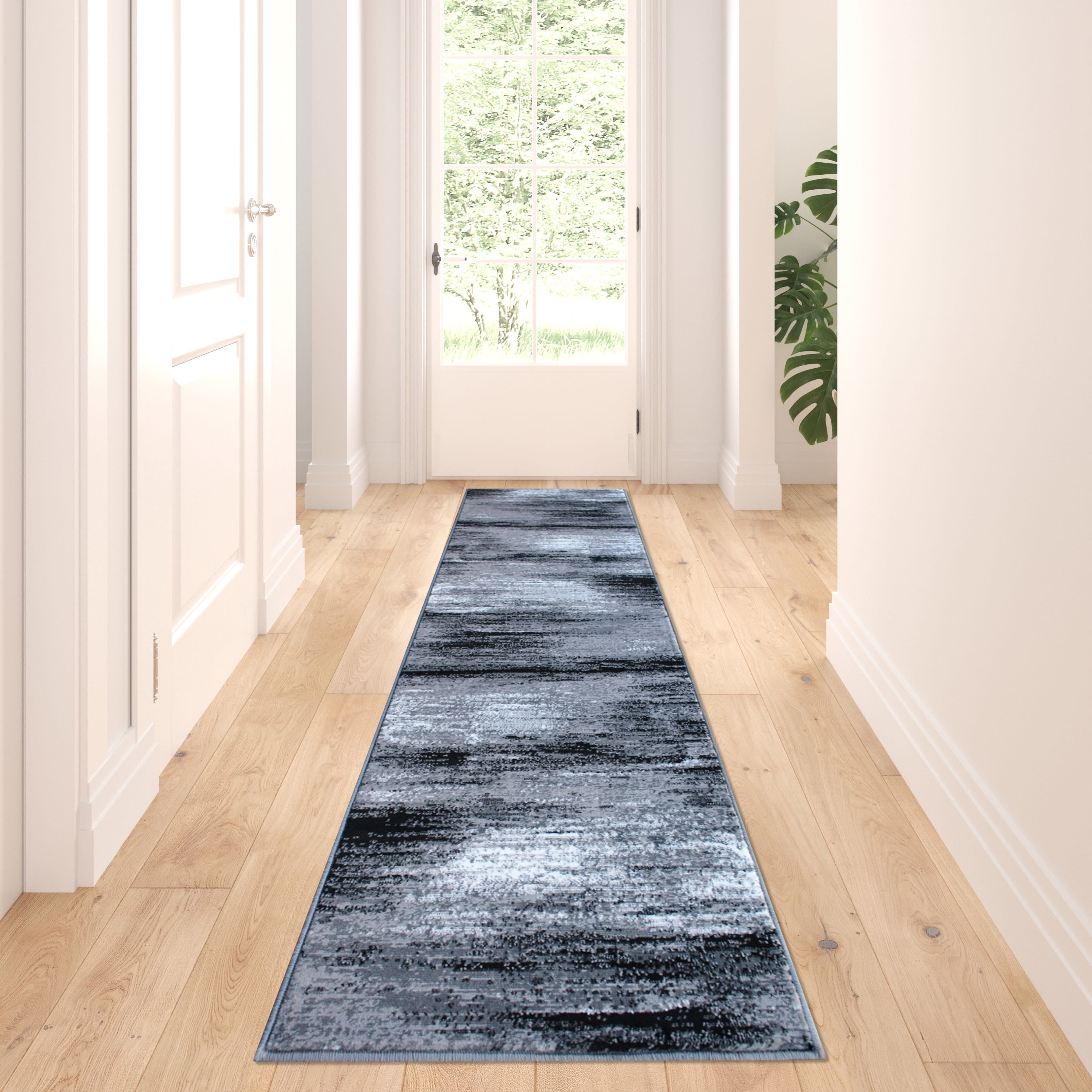 BizChair Modern Contemporary Runner Area Rug, Grey Black White (2 Feet ...