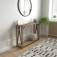 thumbnail image 1 of BizChair Modern Farmhouse Wooden 2 Tier Console Entry Table with Black Metal Corner Accents and Cross Bracing, Rustic Oak, 1 of 11
