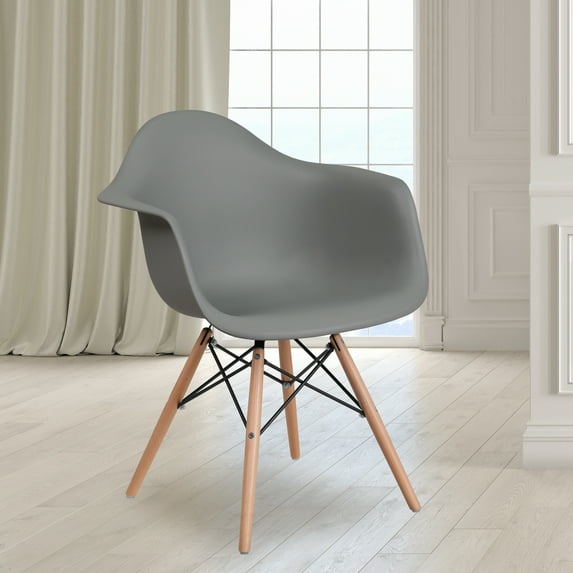 BizChair Moss Gray Accent Side Chair with Curved Arms and Wooden Legs, Gray