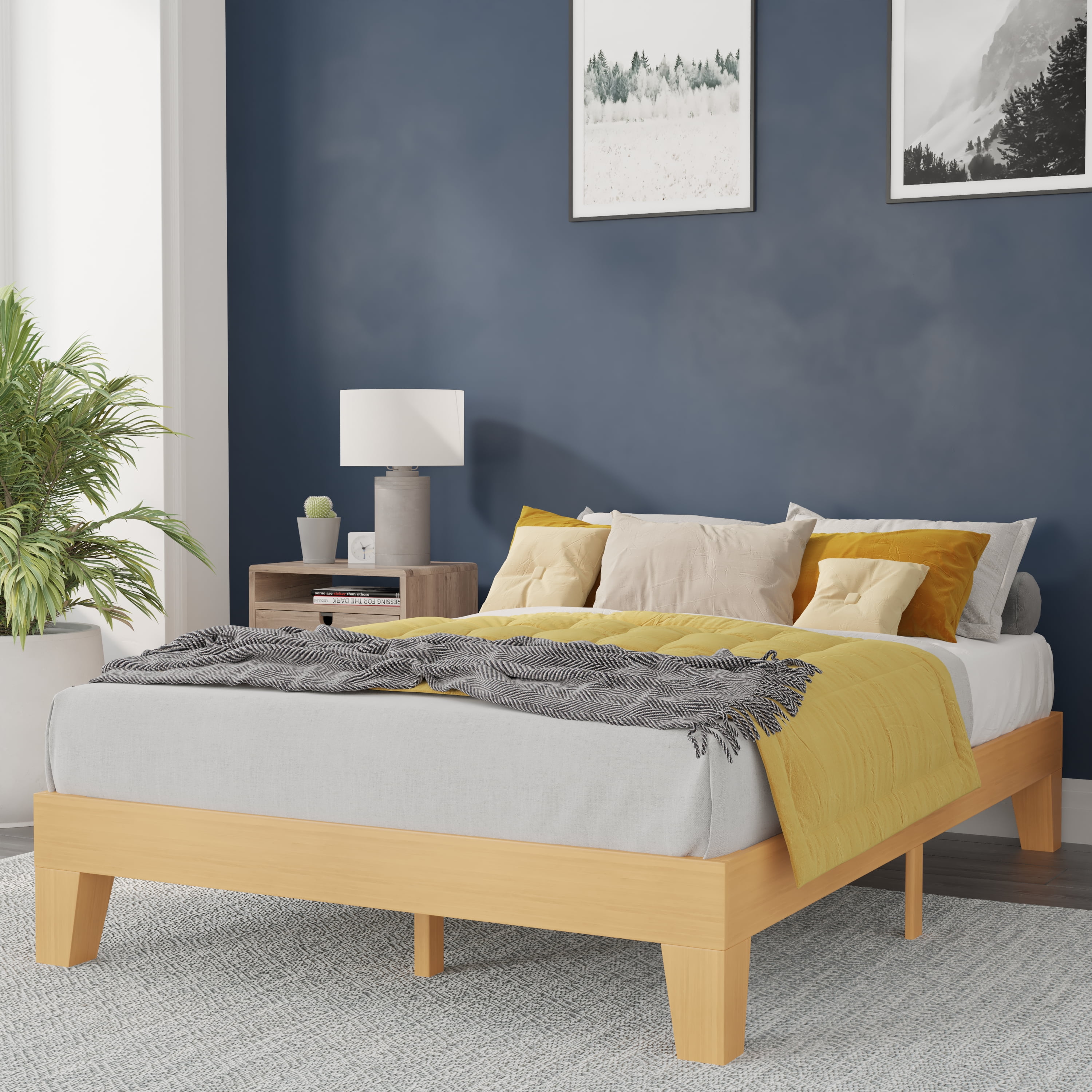 Evelyn Wooden Platform Bed - Natural Pine Finish - Full - Wooden Slat Support - No Box Spring Required - Easy Assembly