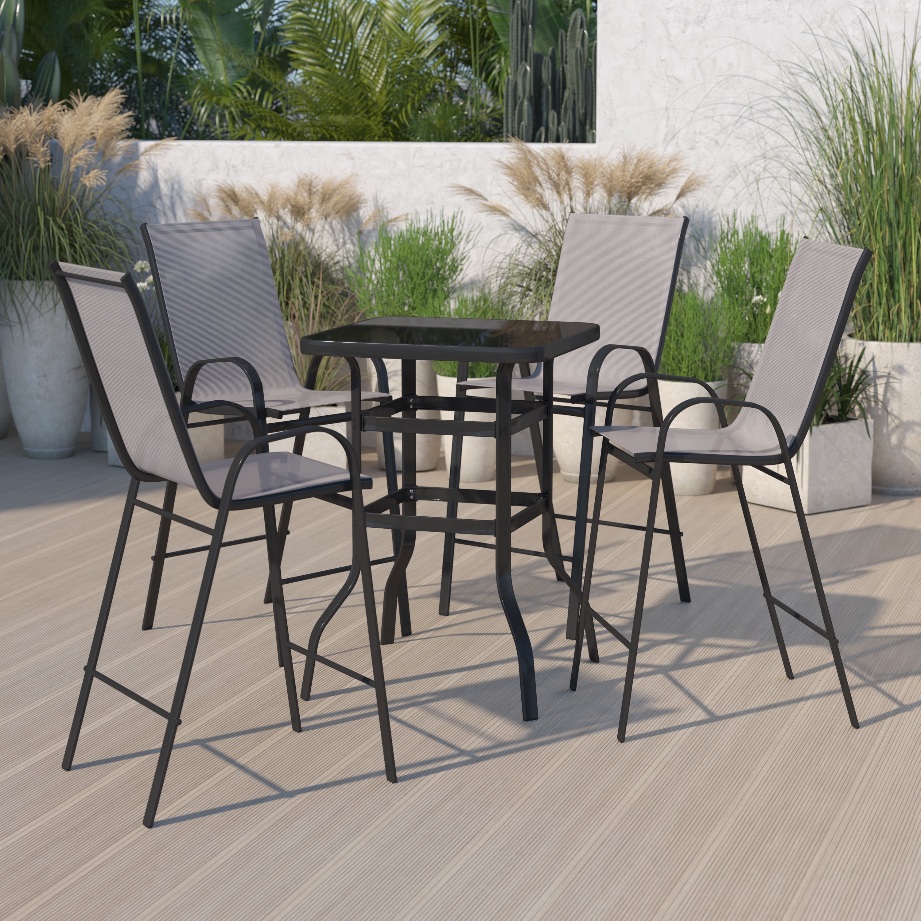 BizChair Outdoor Dining Set 4 Person Bistro Set Outdoor Glass