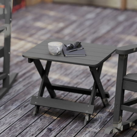 BizChair Outdoor Folding Side Table, Portable All-Weather HDPE Adirondack Side Table in Gray