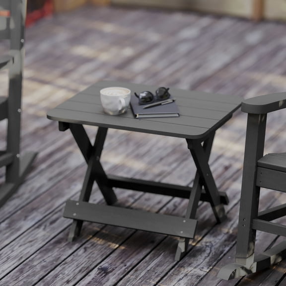 BizChair Outdoor Folding Side Table, Portable All-Weather HDPE Adirondack Side Table in Gray