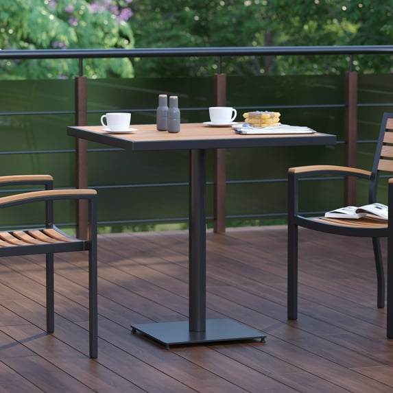 BizChair Outdoor Patio Bistro Dining Table with Faux Teak Poly Slats, 30" Square