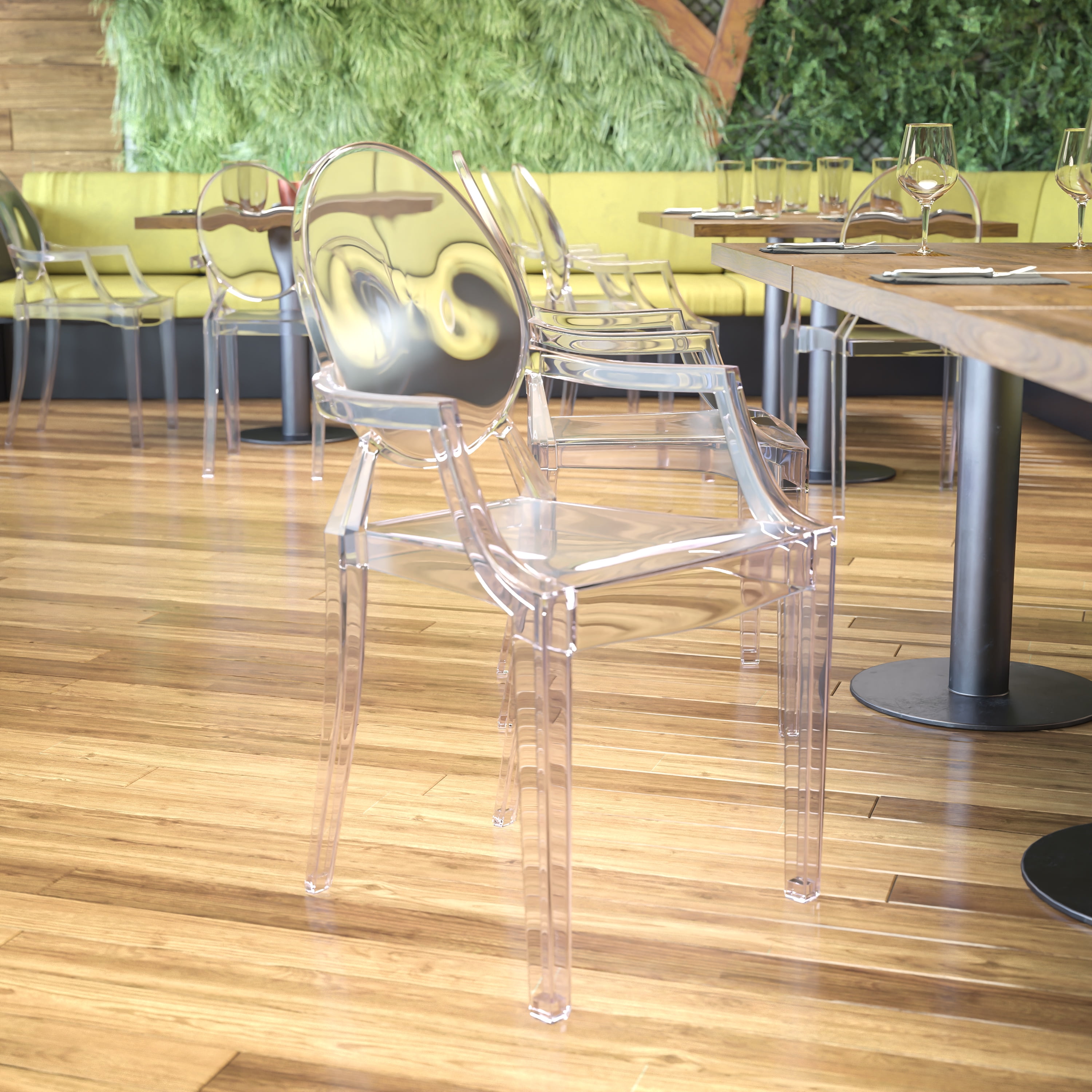 Transparent Crystal Ghost Dining Chair with Contoured Armrests
