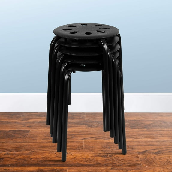 BizChair Plastic Nesting Stack Stools - School/Office/Home, 17.5"Height, Black (5 Pack)