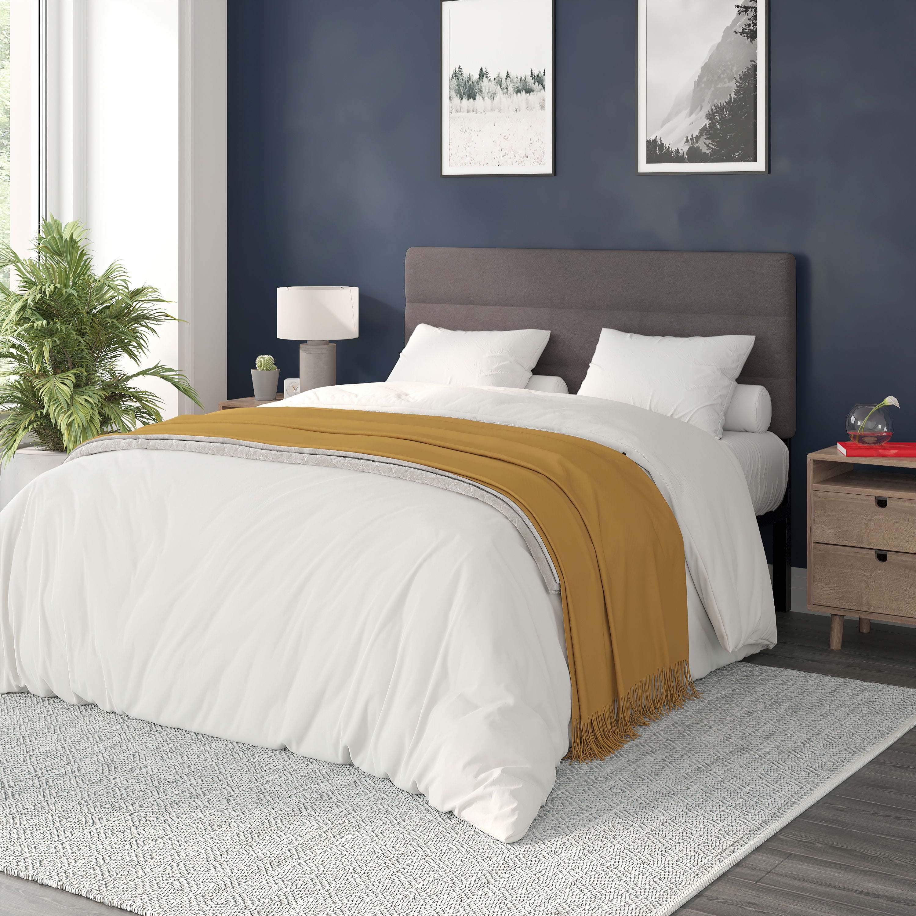 BizChair Queen Channel Stitched Fabric Upholstered Headboard, Adjustable Height from 44.5" to 57.25" - Gray