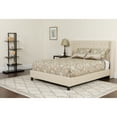 thumbnail image 1 of BizChair Queen Size Tufted Upholstered Platform Bed with Accent Nail Trimmed Extended Sides in Beige Fabric with Mattress, 1 of 6
