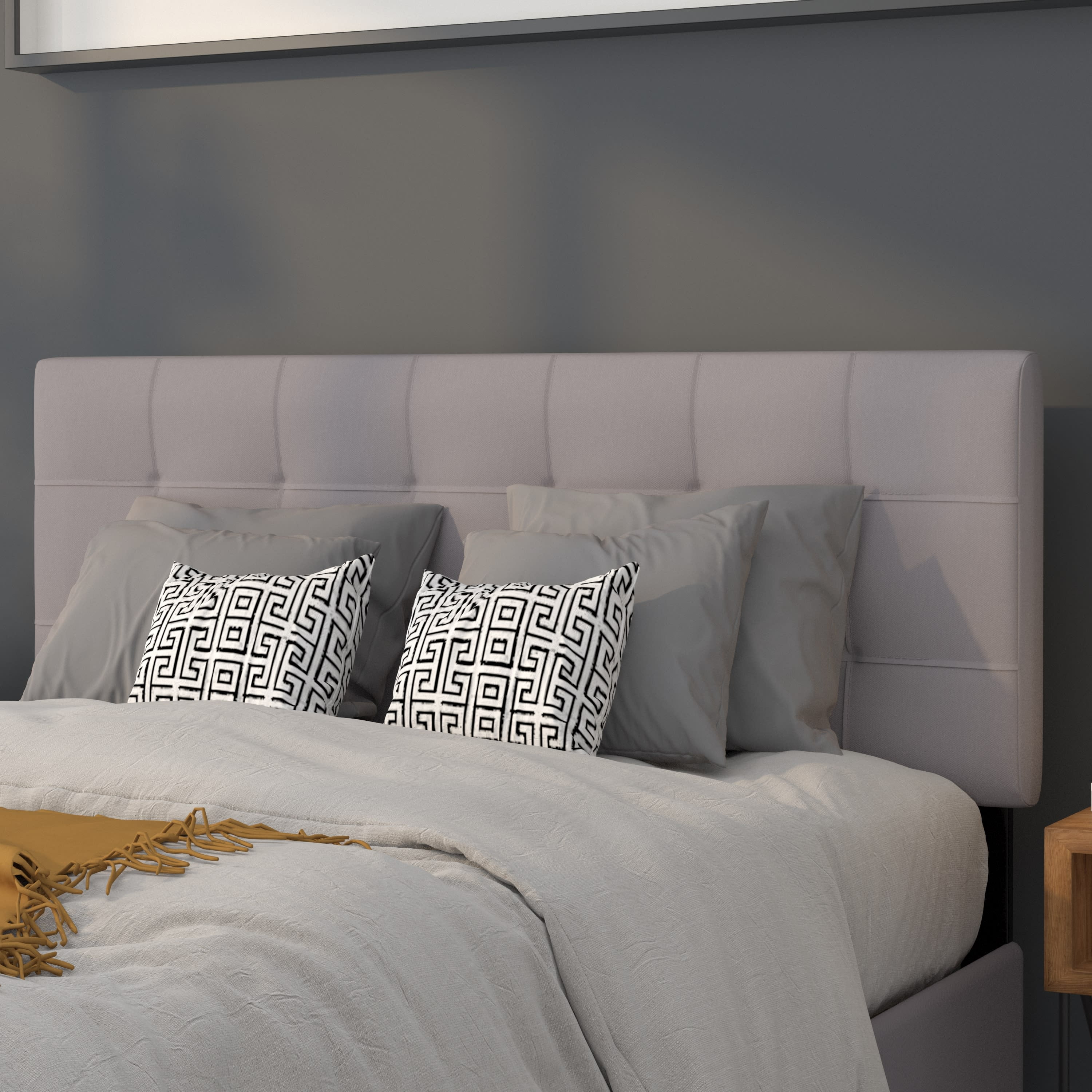 BizChair Quilted Tufted Upholstered Full Size Headboard in Light Gray ...