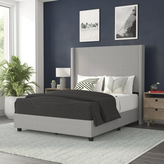 BizChair Quinn Stitched Upholstered Platform Bed, Gray, Full