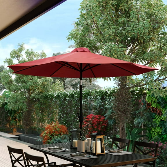 BizChair Red 9 FT Round Umbrella with 1.5" Diameter Aluminum Pole with Crank and Tilt Function