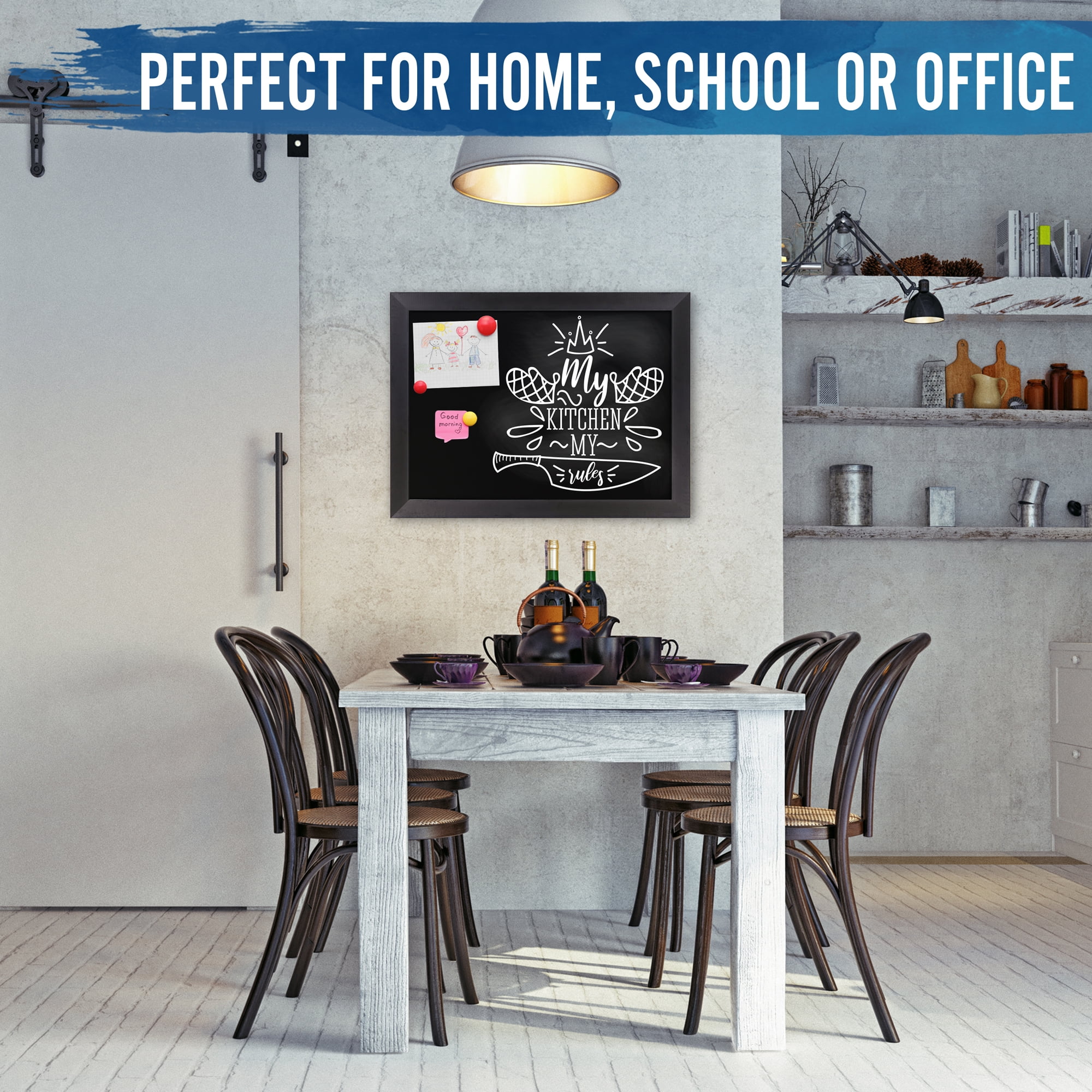 BizChair Rustic Black Magnetic Wall Chalkboard, 18" x 24", Framed Decorative Chalkboard with Eraser - For Kitchen, Weddings, Restaurant Menus and More!