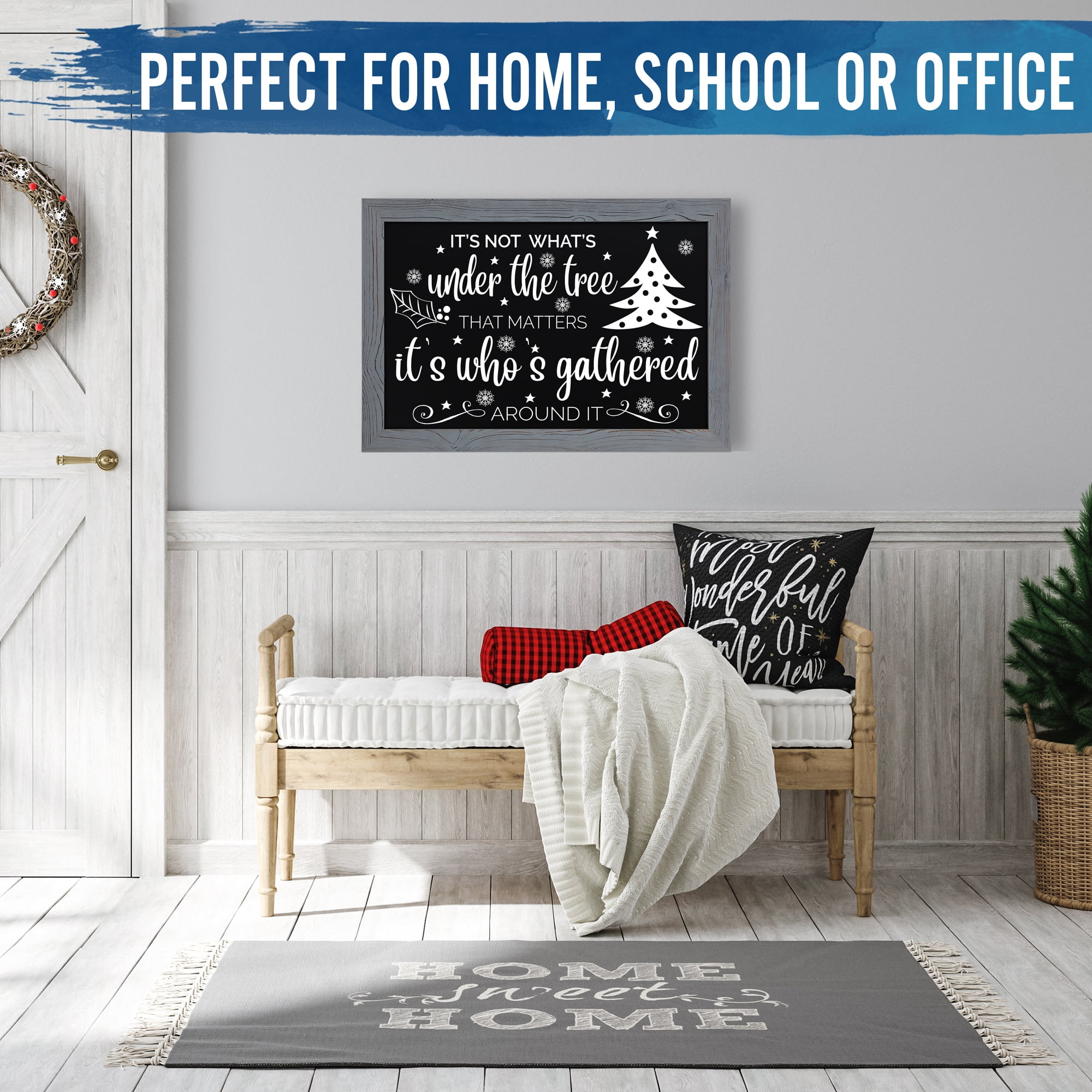 BizChair Rustic Grey Magnetic Wall Chalkboard, Extra Large 20" x 30" Framed Decorative Chalkboard with Eraser - For Kitchen, Weddings, Menus and More!