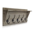 thumbnail image 1 of BizChair Rustic Wall Mounted Coat Rack Shelf - Wooden Country Style 24" Entryway Shelf with Hooks - Solid Pine Wood - For Entryway, Kitchen, Bathroom (Rustic), 1 of 9