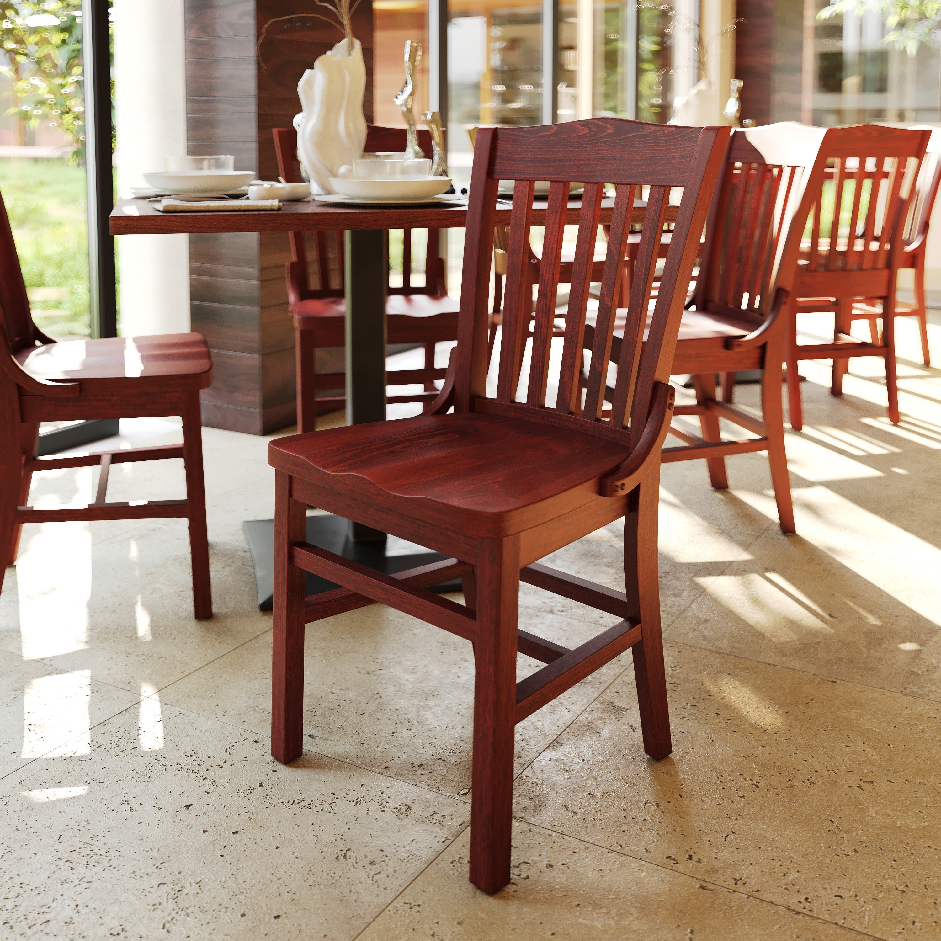 Elegant Mahogany Wood Vertical Slat Side Chair in Rich Brown