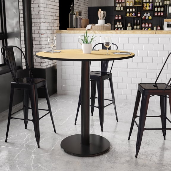 BizChair Scratch-Resistant Round Pub Table, Natural