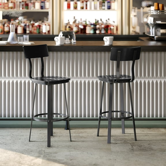 BizChair Series Commercial Grade Black Restaurant Barstool with Wood Seat & Back and Black Powder Coat Frame