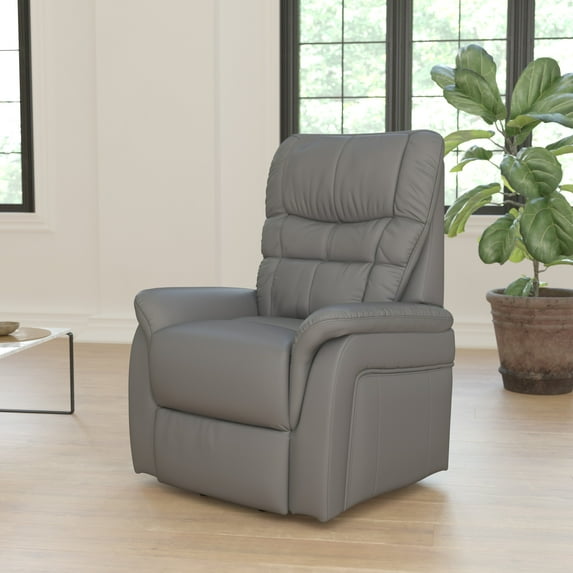 BizChair Series Gray LeatherSoft Remote Powered Lift Recliner for Elderly