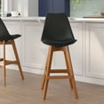 thumbnail image 1 of BizChair Set of 2 Modern Commercial Counter Stools - Black Plastic Backrest - LeatherSoft Padded Seat - 27 Inch Counter Stools - Walnut Finish Wood Frame, 1 of 13