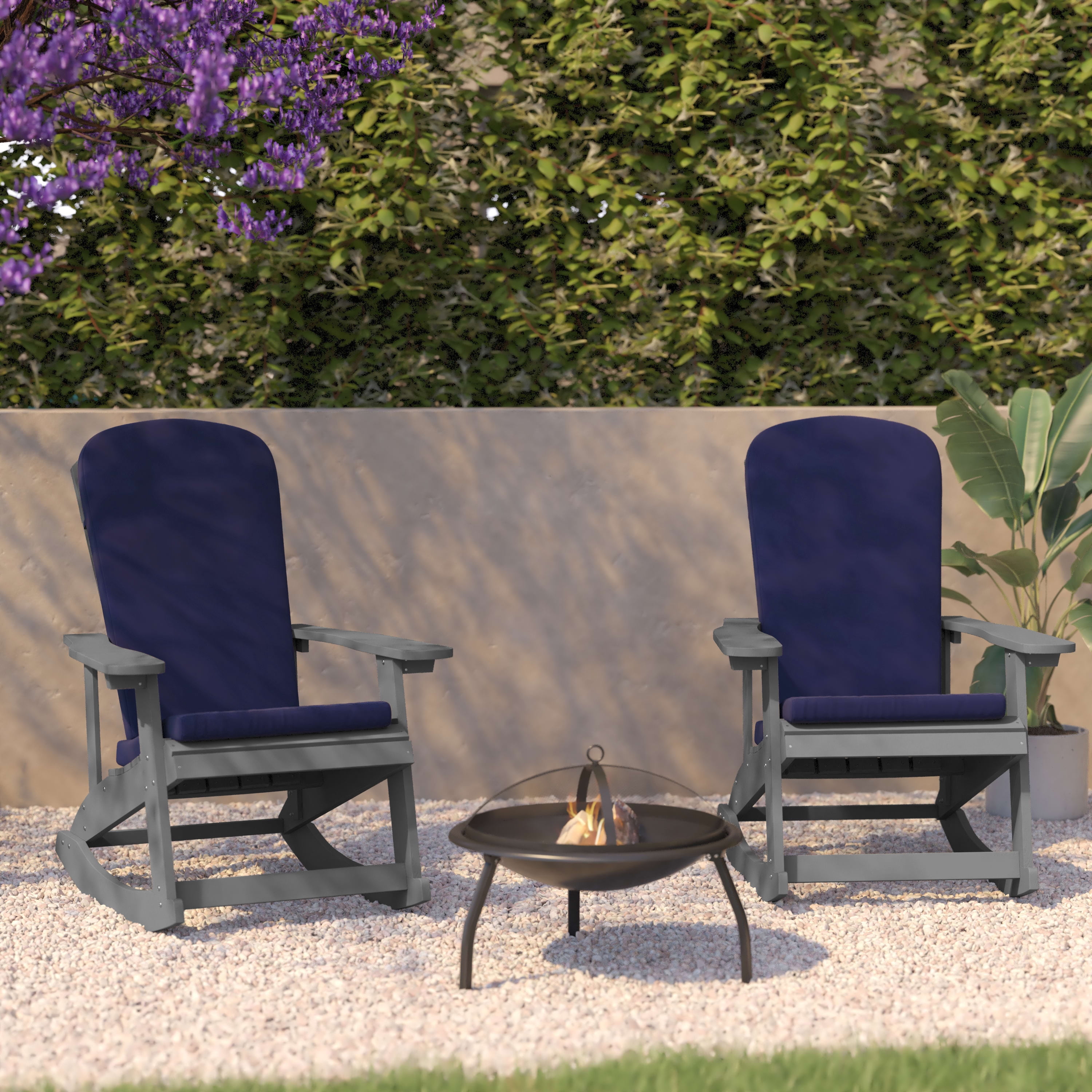 BizChair Set of 2 All-Weather Poly Resin Wood Adirondack Rocking Chairs ...