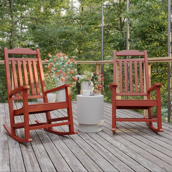 BizChair Set of 2 All-Weather Rocking Chair in Red Faux Wood