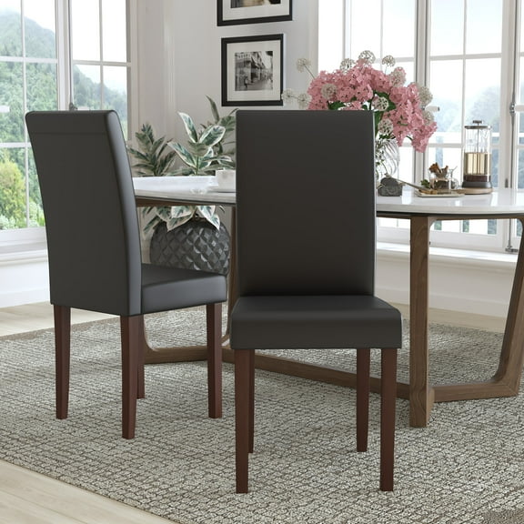 BizChair Set of 2 Greenwich Series Brown LeatherSoft Upholstered Panel Back Mid-Century Parsons Dining Chairs