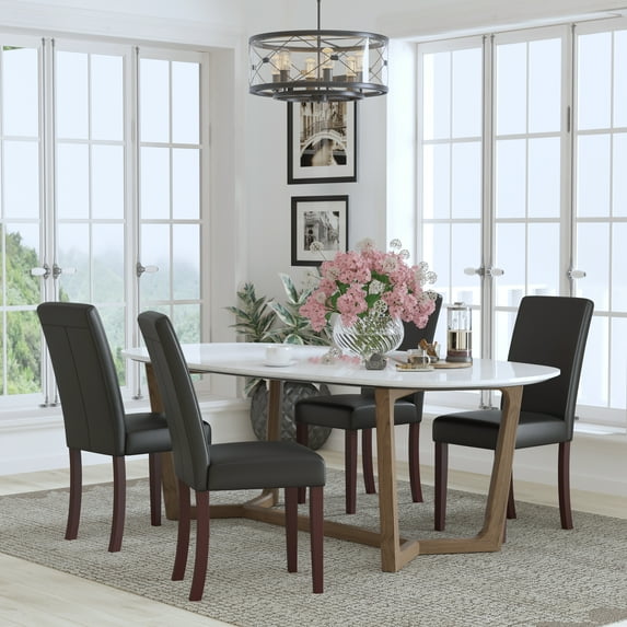 BizChair Set of 4 Black LeatherSoft Parsons Chairs with Solid Hardwood Frame Construction