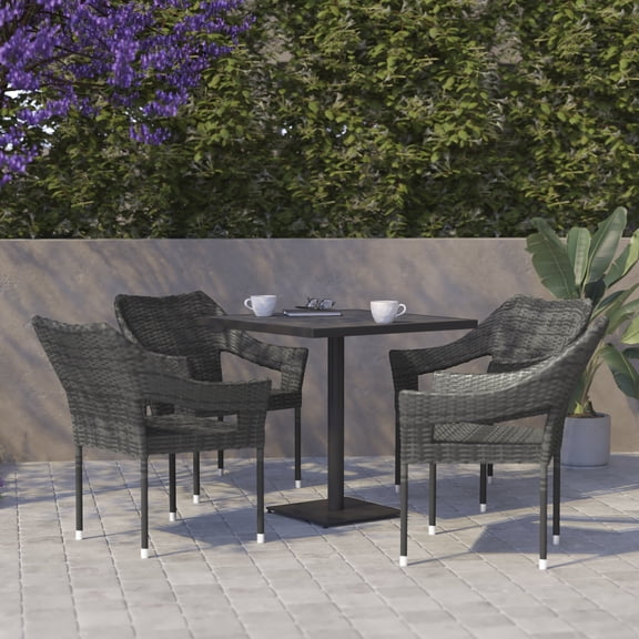 BizChair Set of 4 Commercial Grade Stacking Patio Chairs, All Weather PE Rattan Wicker Patio Dining Chairs in Gray