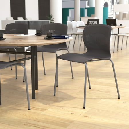 BizChair Set of 5 Commercial Grade 770 lb. Capacity Ergonomic Stack Chair with Lumbar Support and Silver Steel Frame - Gray