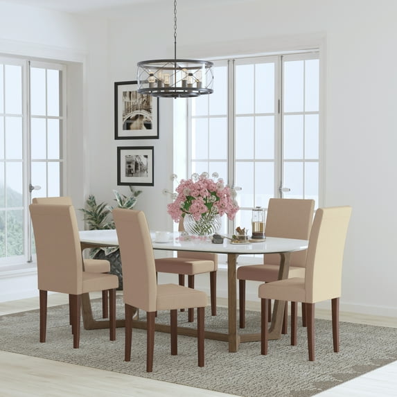 BizChair Set of 6 Greenwich Series Beige Fabric Parsons Chairs