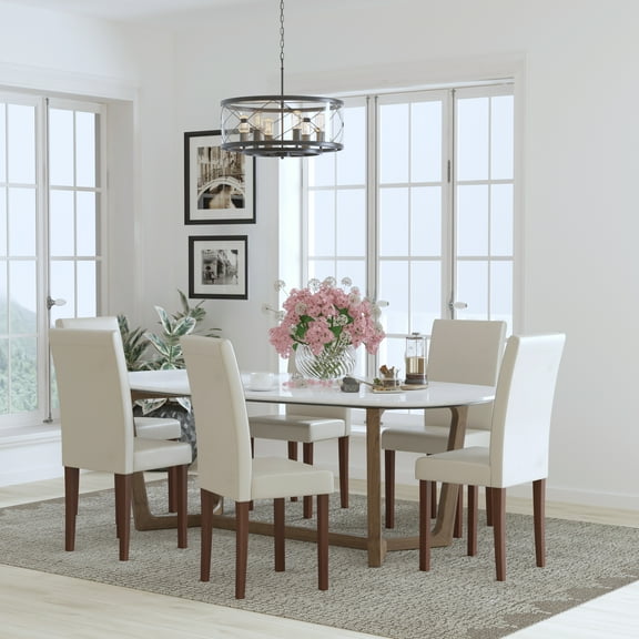 BizChair Set of 6 Greenwich Series Beige LeatherSoft Parsons Chairs