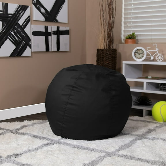 BizChair Small Solid Black Refillable Bean Bag Chair for Kids and Teens