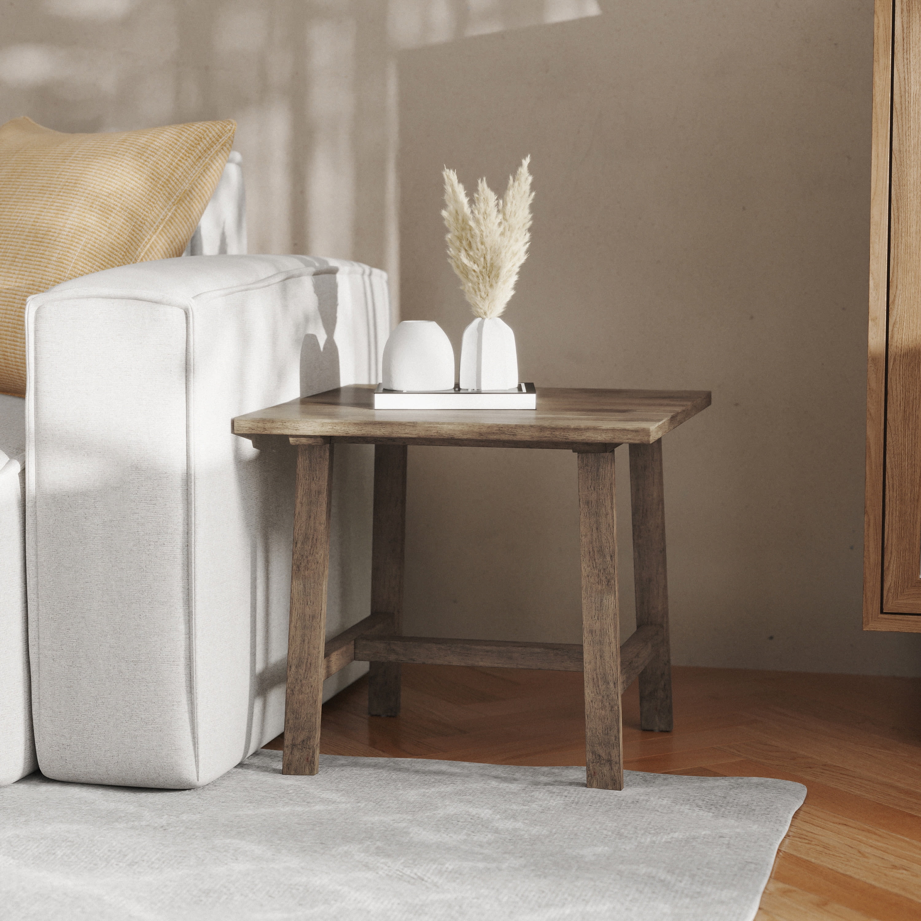 Rustic Brown Solid Wood Farmhouse Trestle End Table