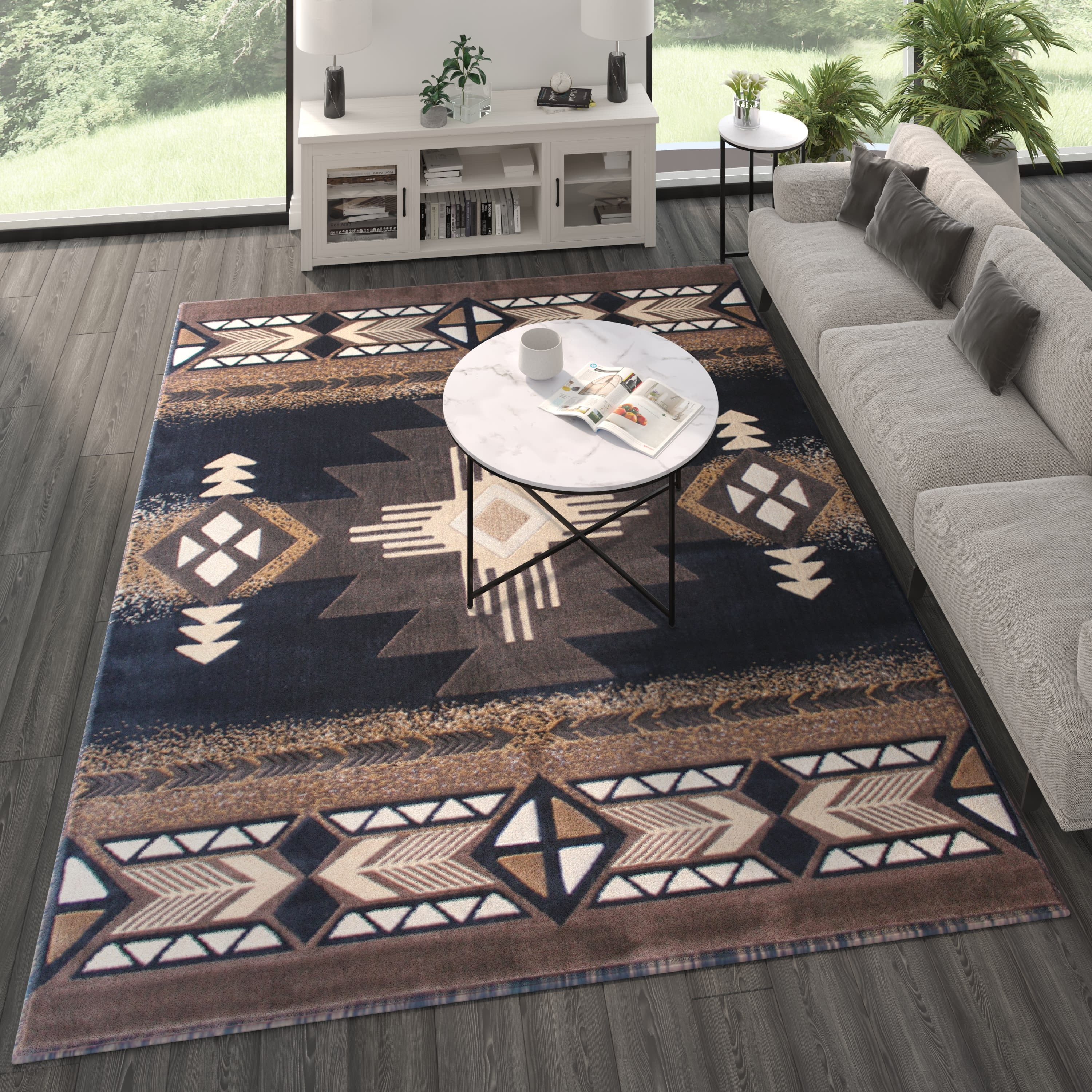 BizChair South West Native Area Rug Design C318 Black (8 Feet X 10 Feet)