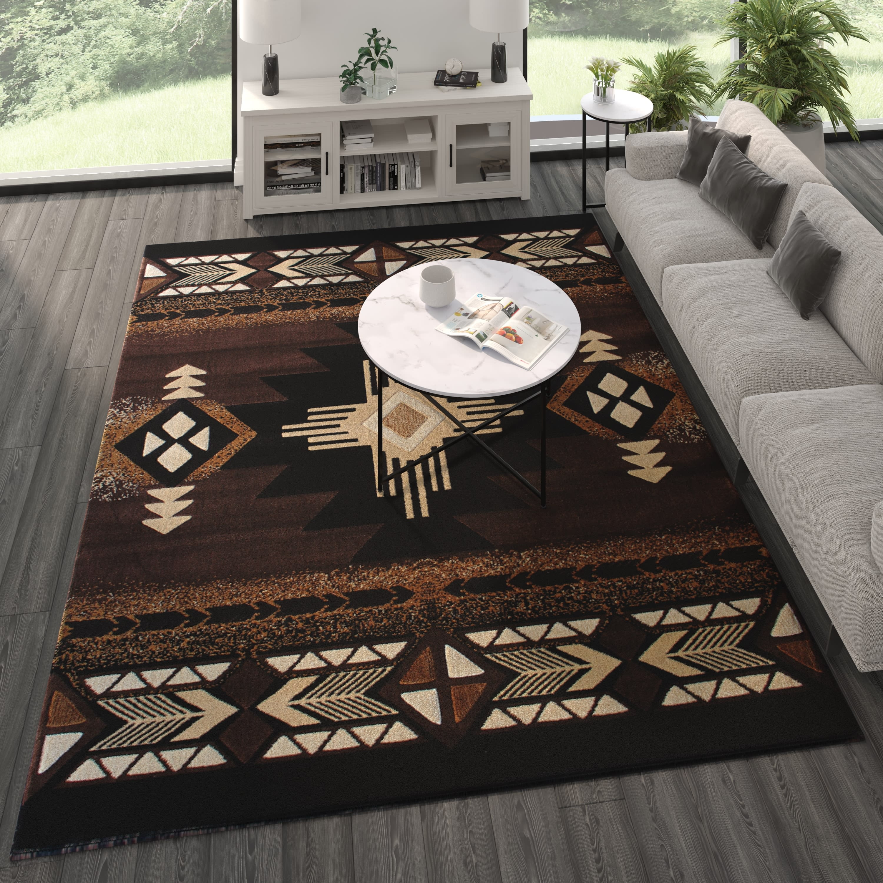 BizChair South West Native Area Rug Design C318 Chocolate (8 Feet X 10 ...