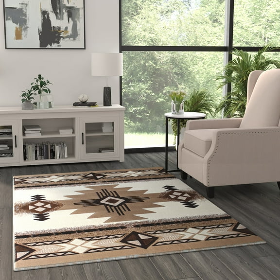 BizChair South West Native Area Rug Design C318 Ivory (5 Feet X 7 Feet)