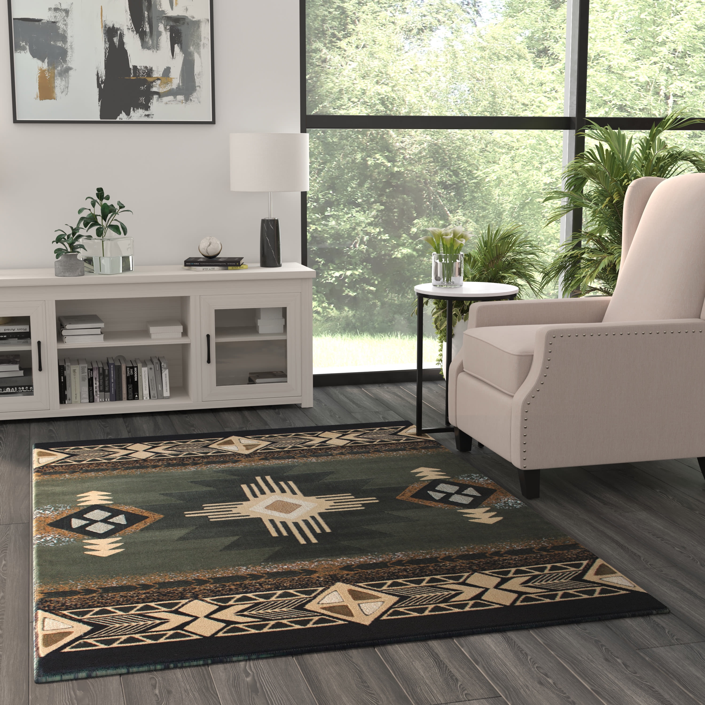 BizChair South West Native Area Rug Design C318 Sage Green (5 Feet X 7 Feet)