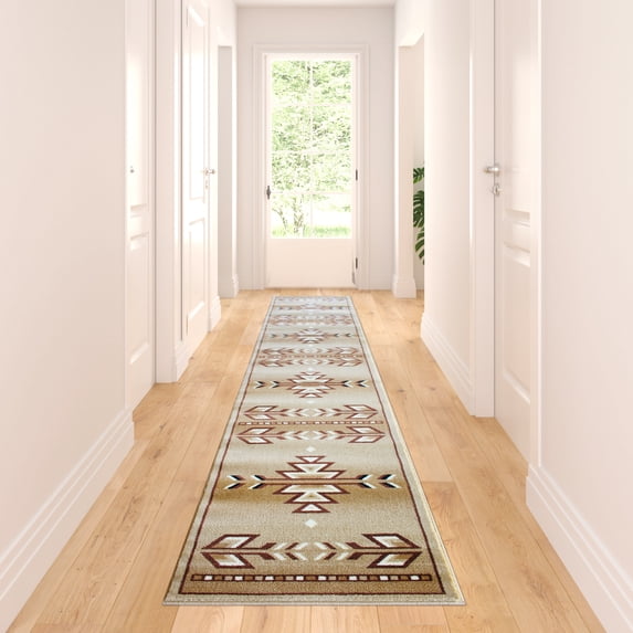 BizChair Southwest Native, Area Rug (2 Feet 4 Inch X 11 Feet) Runner, Beige