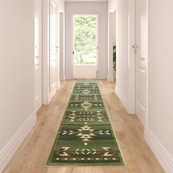 BizChair Southwest Native, Area Rug (2 Feet 4 Inch X 11 Feet) Runner, Green